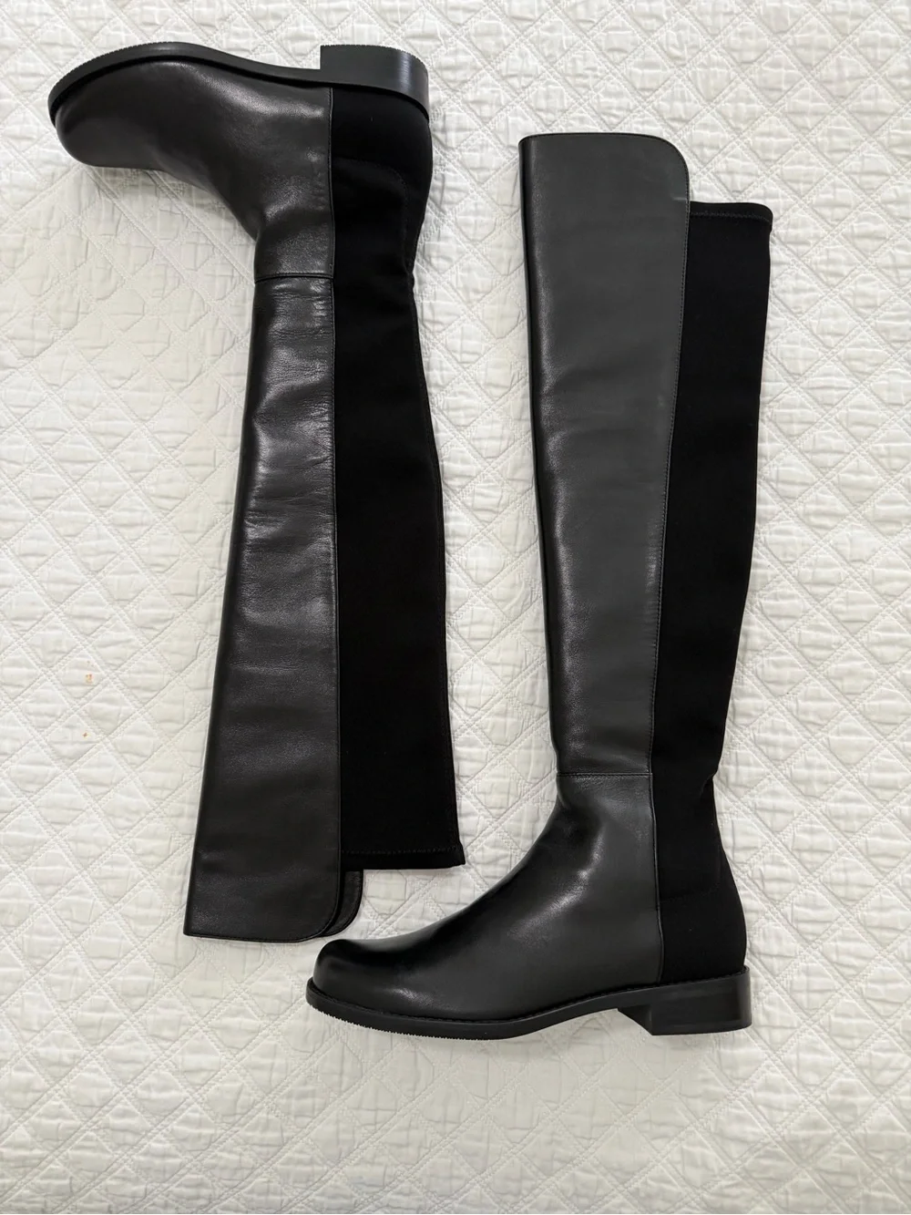 Stuart Weitzman Black Leather & Stretch Over-the-Knee Boots. 5050 Best Seller